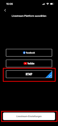 RTMP auswählen