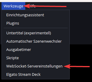Reiter Werkzeuge dann WebSocket-Servereinstellungen