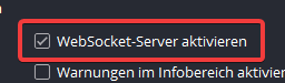Haken bei WebSocket-Server aktiv